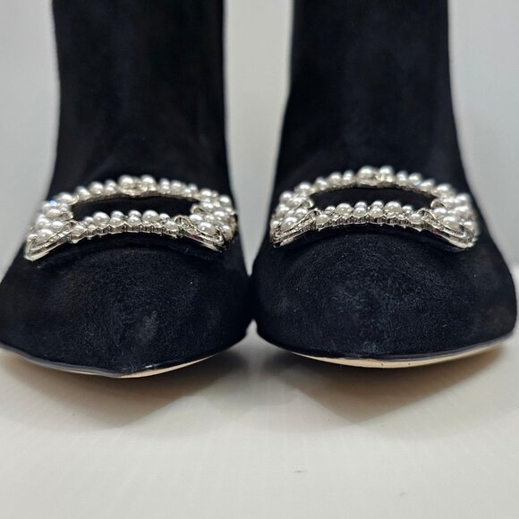 Sam Edelman Ulissa Luster Ankle Boot Womens 8.5 Black Suede Rhinestone Buckle - Picture 7 of 15